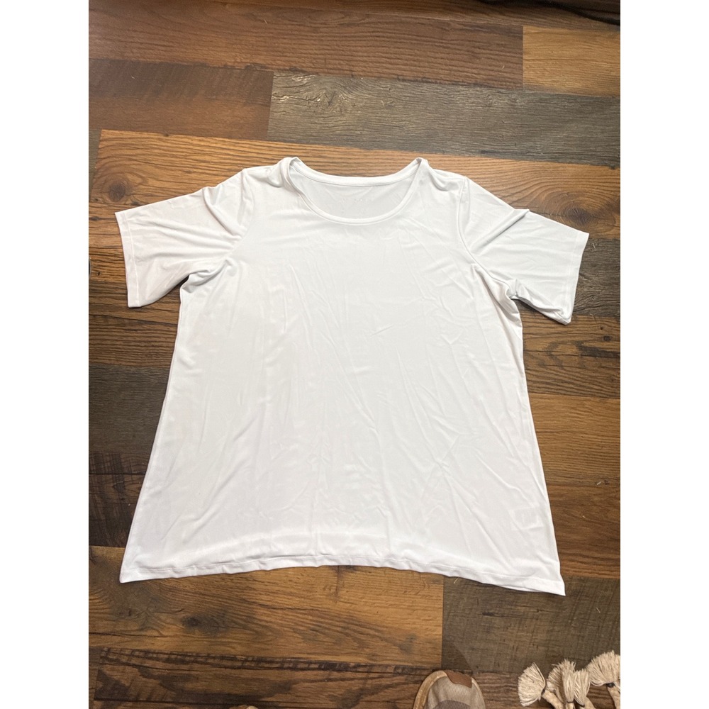 Susan Graver Modern Essentials White Liquid Knit Scoop Neck Top 2X Short Sleeve